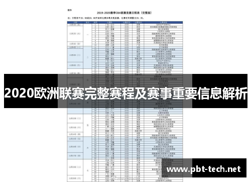 2020欧洲联赛完整赛程及赛事重要信息解析